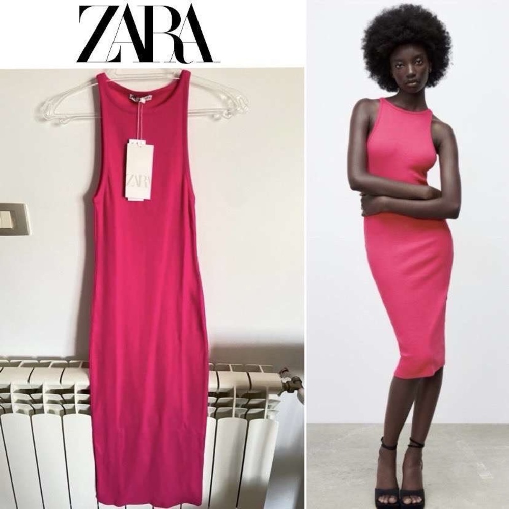 Zara Pink Halter Bodycon Midi Dress